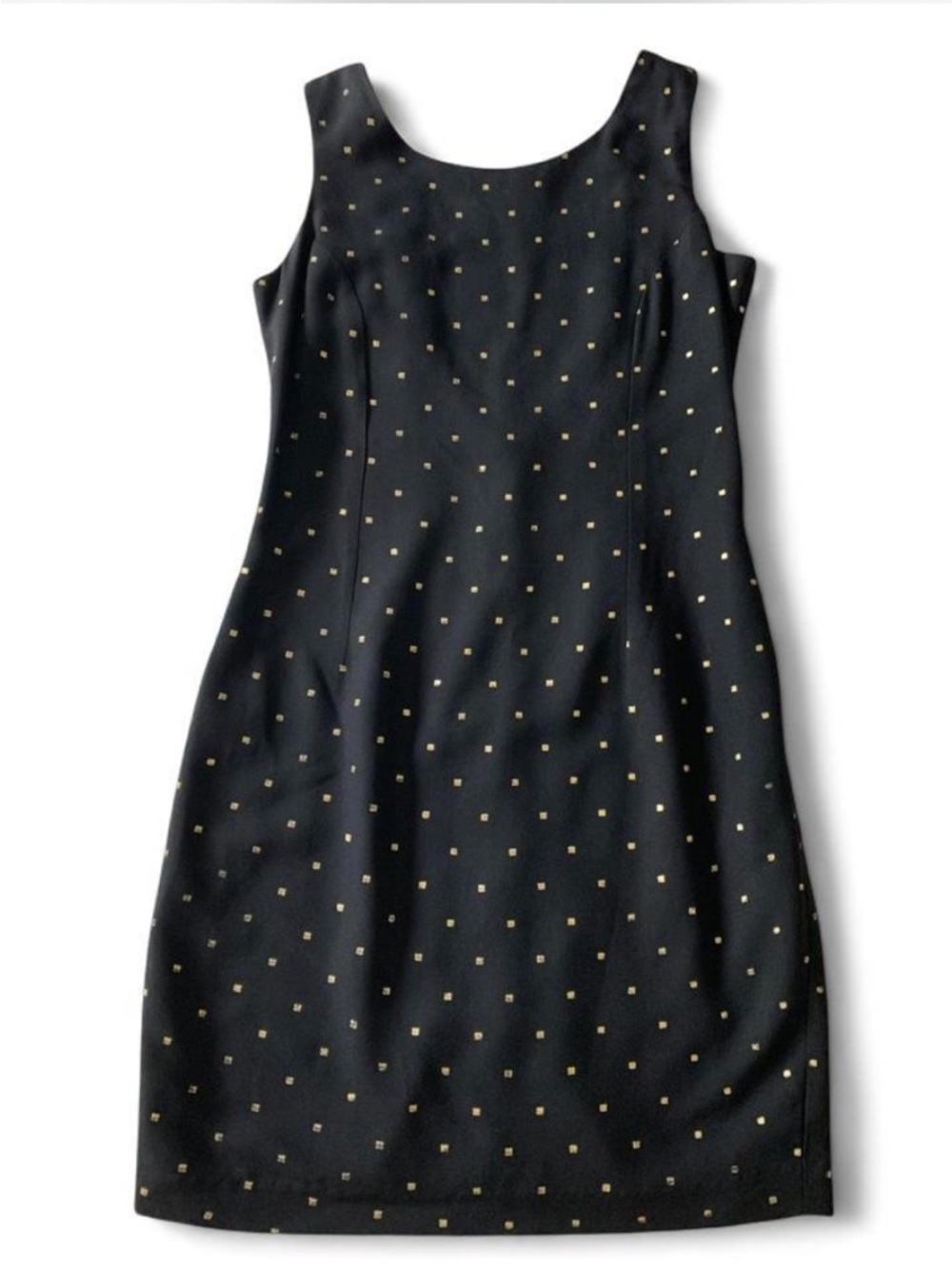 Ann Taylor Vintage Black and Gold Mini Cocktail Dress with Gold Dot Print
